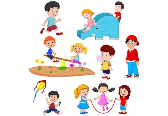 Download Cartoon Kids Playing Clipart Set Graphic - Cartoon kids Collection