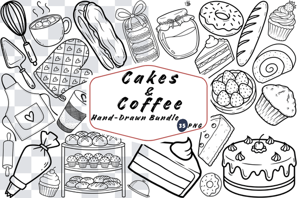 Download 35 Cakes &amp; Coffee Hand-Drawn PNGs - Pngs Collection
