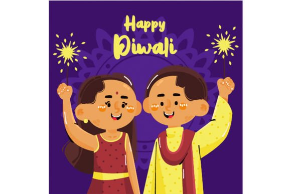 Download Happy Diwali Cartoon Kids Illustration - Premium Resources